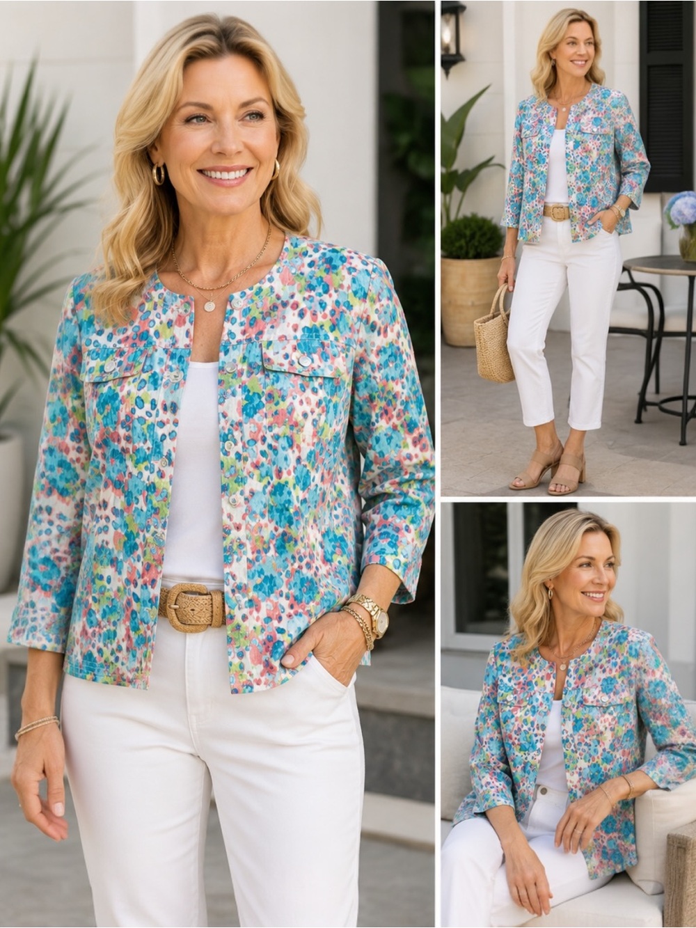 Ruby Rd Woman 18W Multicolor Shimmery Print Button Front Jacket Topper